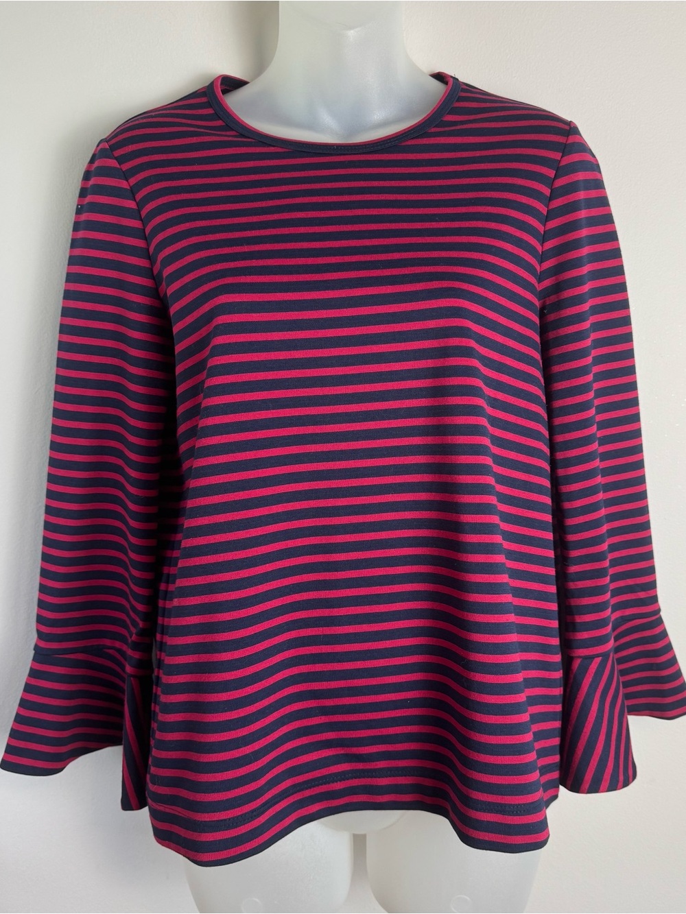 Draper James Navy and Red Striped Long-Sleeve Flare Sleeve Blouse Size Small